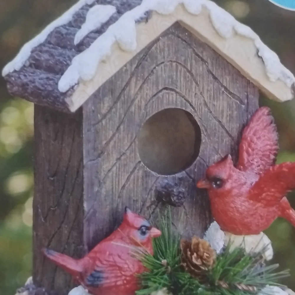 Winter Cardinals Birdhouse - Hand-Painted Brown and Red